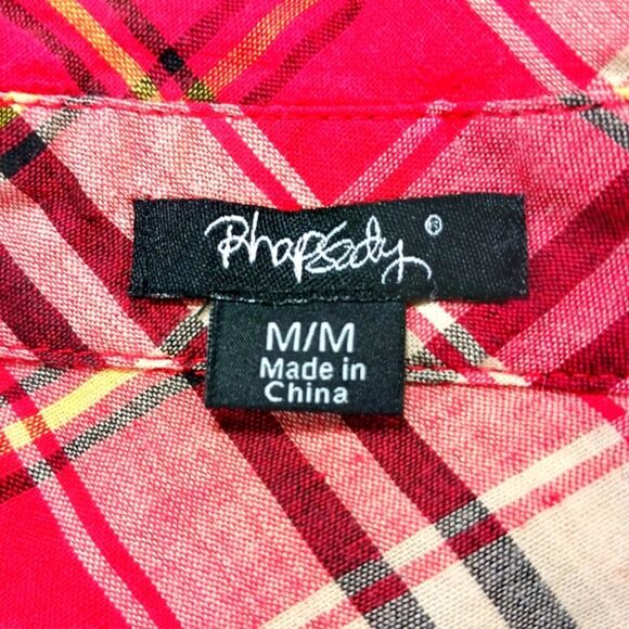 Rhapsody Western Snap Button Long Sleeve Button Down Shirt Red Plaid. Size M/M.. - Picture 5 of 12